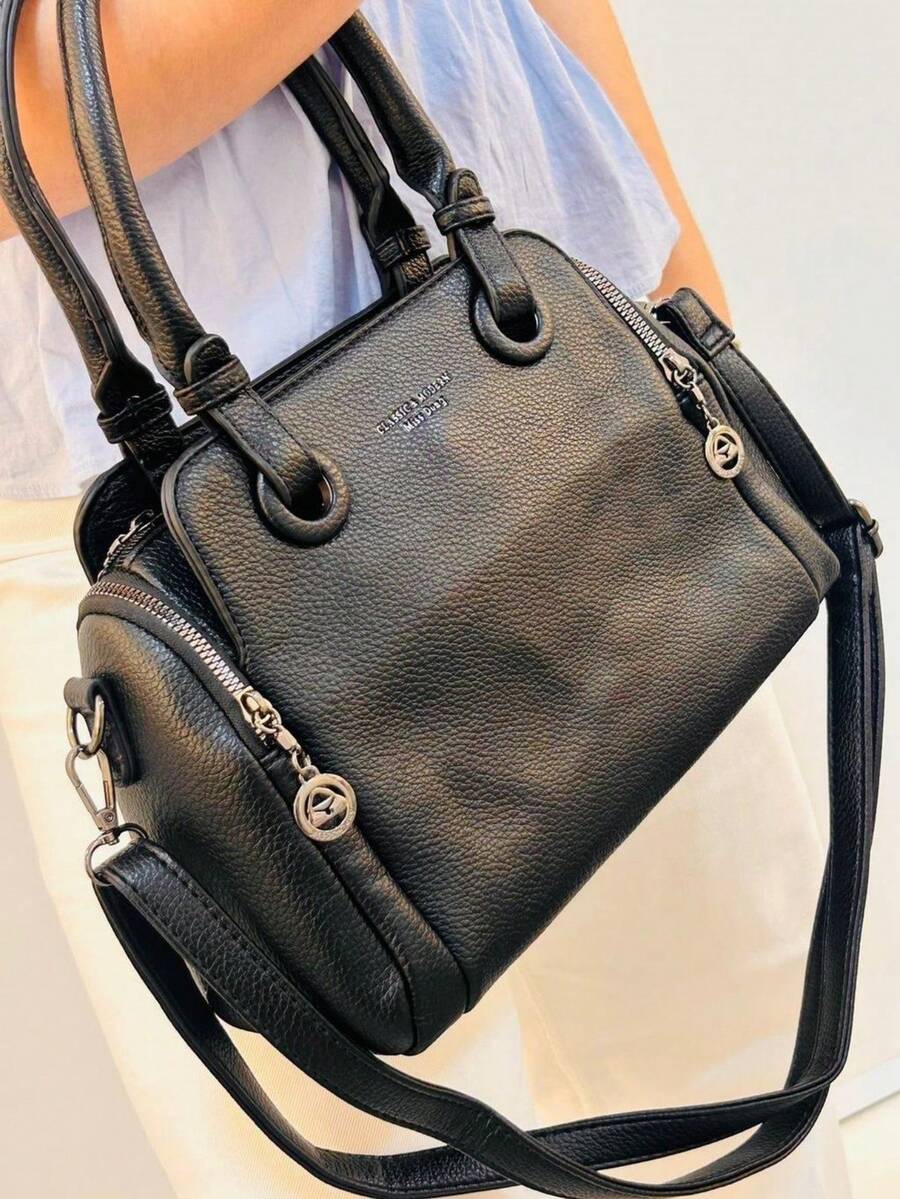 Women's Medium Trunk Bag, Hand Strap And Crossbody Bag With 2 Handles - 黑色 - 查看 1