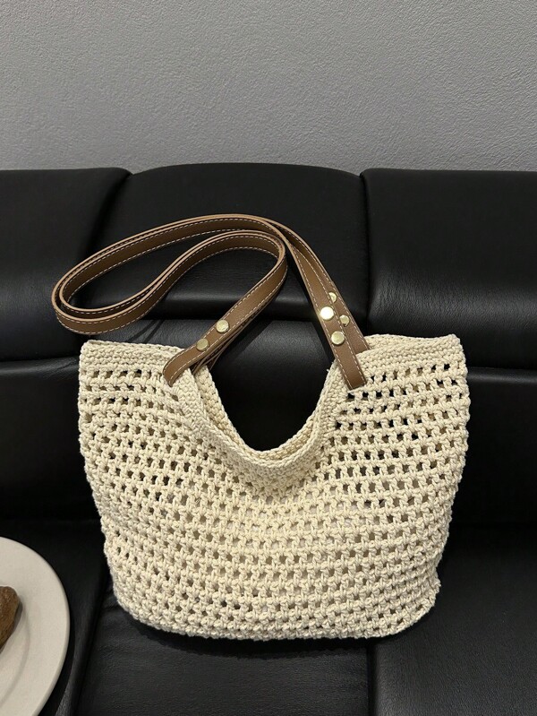 Fashionable Simple High-End Versatile Knitted Large Capacity Women Handbag Shoulder Tote Bag