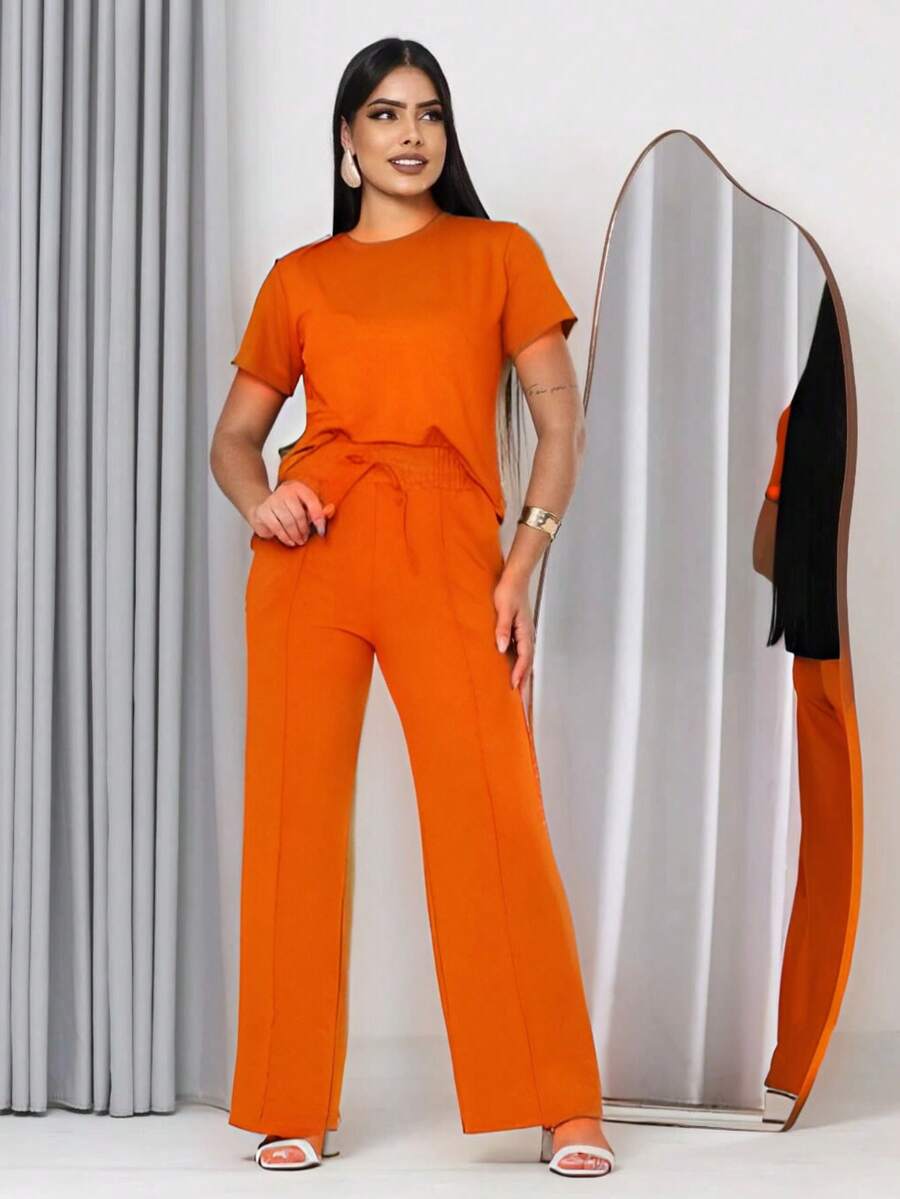 Women's Comfort Casual Sweatsuit Set - 橘色 - 查看 1
