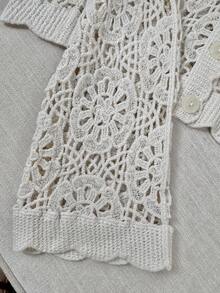 蕾丝开衫轻薄罩衫披肩女式短款短款上衣夏季薄款镂空长袖外套 - 米色 - 查看 4