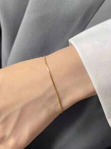 1pc Stainless Steel Snake Bone Design 18K Gold Plated Dainty Women Bracelet, Won't Fade
