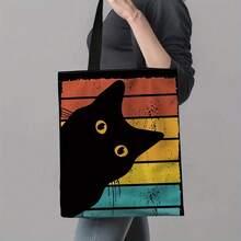 Humorous Black Cat Gaze Tote Bag - Fashion Shopping And Gift Ideas, Vivid Gradient Design, Essential For Everyday Use Or College
