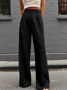 Pantalon droit noir unicolore, élégant et décontracté, idéal pour le bureau et les déplacements. Convient à une utilisation quotidienne, pour le trajet et le bureau.