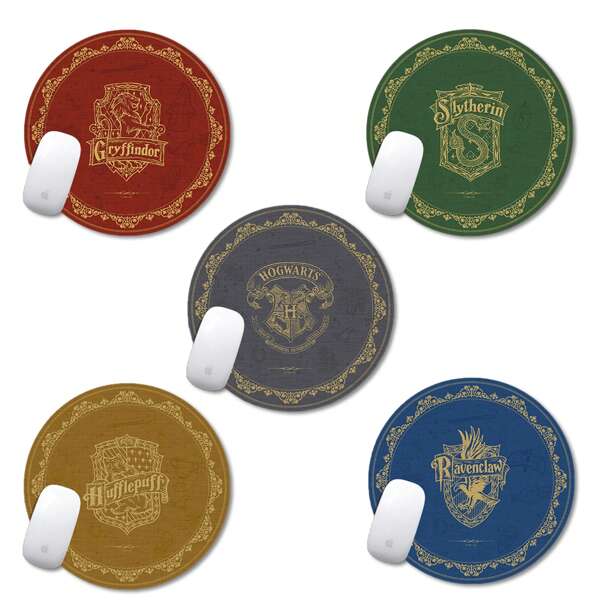 Harry Potter 1pc Magic Academy Series Round Mouse Pad, Aesthetic Gryffindor, Slytherin, Hufflepuff, Ravenclaw Designs Hogwarts Themed Badge Premium Desk Accessory, Can Be Washed Anti-Slip Rubber Base, Creative Personalized Wireless Mouse Pad For Computer– Perfect Gift For Fans