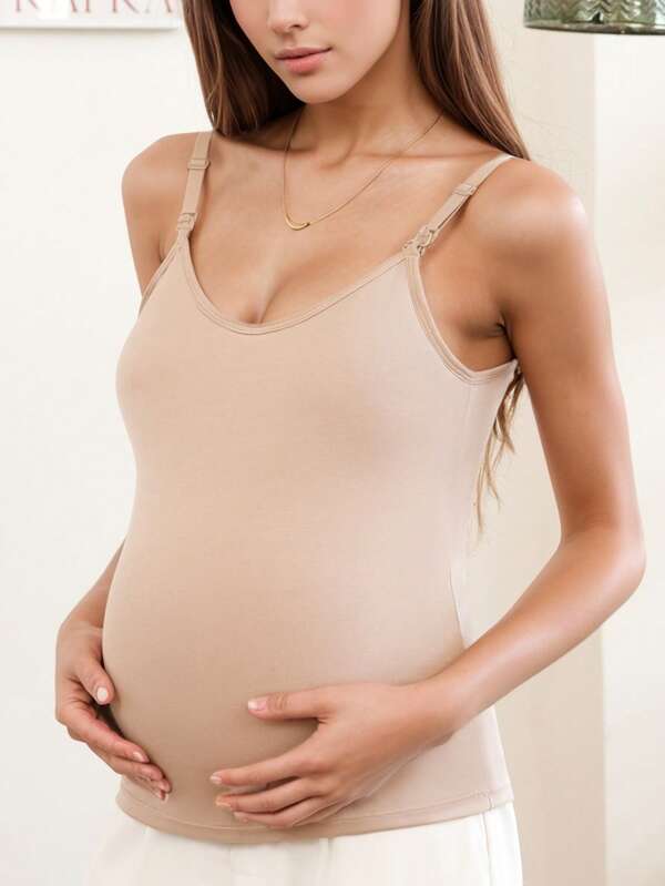 [1 Set] Women Nursing Camisole With Chest Pads, Summer Thin Seamless Undershirt For Breastfeeding, Comfortable Breathable Nursing Tank Top Underwear