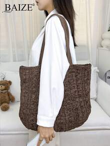 ENBEI Women's Large Capacity Hollow Handbag, Hollow Tote Bag, Shoulder Bag, Beach Wallet, Perfect For Summer, Vacation And Daily Use, Travel Essentials, Holiday Essentials,Mother's Day Gift, Wallet Essentials, Teacher Gift, School Supplies, Beach Tote Bag Beige With Pockets - Black - View 5