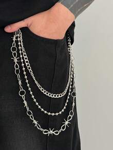 1 件时尚多层水钻链腰链，男士个性化身体链，用于裤子装饰