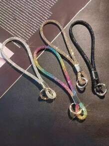 1 قطعة سلسلة معصم مرصعة بالراين كريستال، ديكور علوي فاخر مرصع بالراين، حزام هاتف قصير عصري، سلسلة كاميرا مضادة للفقد