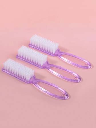 2 piezas de cepillo de uñas transparente de mango largo, multifuncional, con cerdas suaves y cabeza cuadrada para manicura y eliminación de polvo, color morado transparente