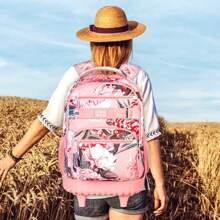 Rolling Backpack For Girls, Girl Roller Wheels Bookbag, Laptop Flower Wheeled School Bag With Wheels For Teens