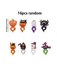 16pcs/Set Dekorasi Pesta Halloween Balon Foil Bentuk Kartun Gelang Tangan, Hantu & Laba-laba Desain Acak - Balon Pergelangan Tangan Halloween - View 4