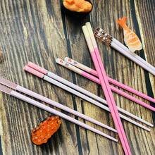 10 Pairs Fiberglass Reusable Chopsticks, Non-Slip,Chopsticks Set For Sushi, Ramen,Dumpling, Asian Cuisine,Noodles, Bento Box,Chinese Japanese Korean Food, Pink+Teal
