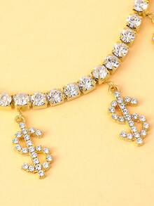 1pc Silver-Color Bling Dollar Sign Pendant Necklace, Fashion Luxury Hip Hop Rhinestone Jewelry - Gold - View 5