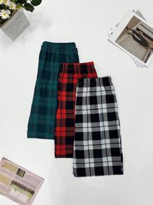 3pcs Men's Plaid Print Casual Straight Leg Pajama Pants, Breathable Loose Sweatpants With Pockets, Elastic Waist, Comfortable Long Pants, Multi-Colors Set, Fall Clothes