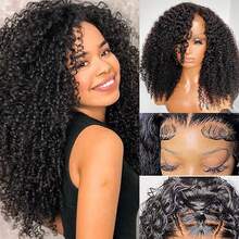Full 250% KInky Curly Pre Plucked Hd Lace Frontal Wig Brazilian 38 40 Inches Transparent Jerry Curly 13x4 Lace Front Natural Black Curly Human Hair Wigs For Women - Natural Black - 查看 3