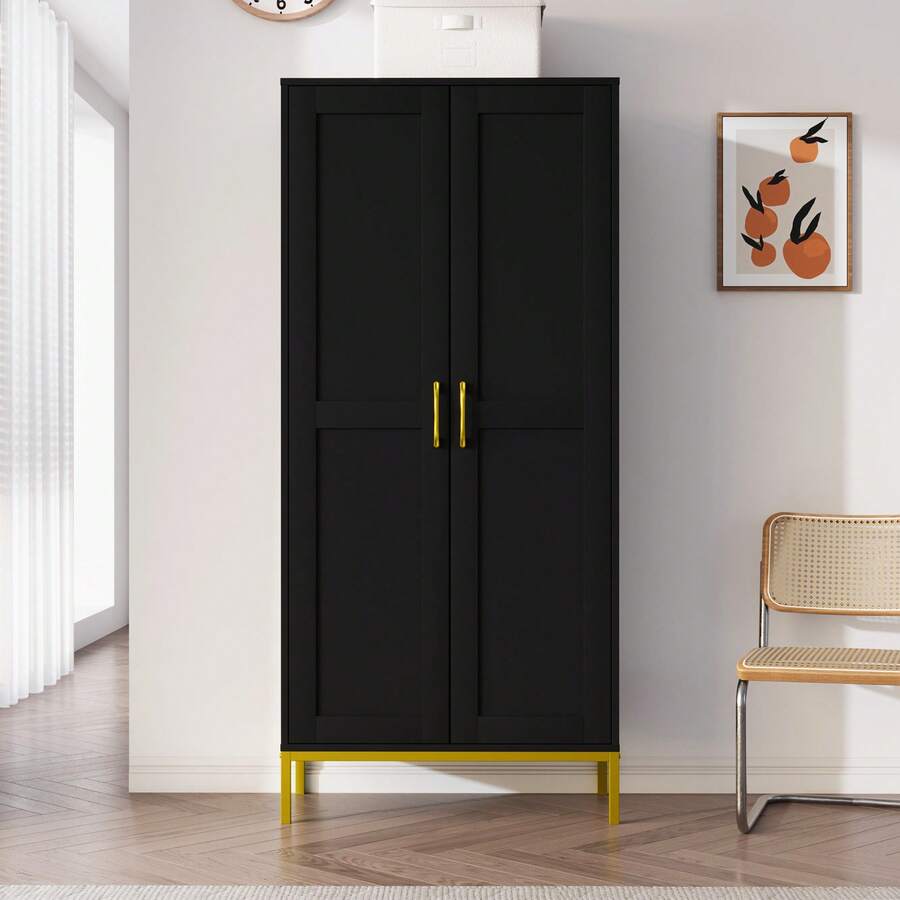 Storage Cabinet,Kitchen Pantry Cabinet With 2 Doors And Adjustable Shelves,Tall Storage Cabinet For Bathroom, Living Room, Laundry,Natural,Blcak,White - Black - View 1