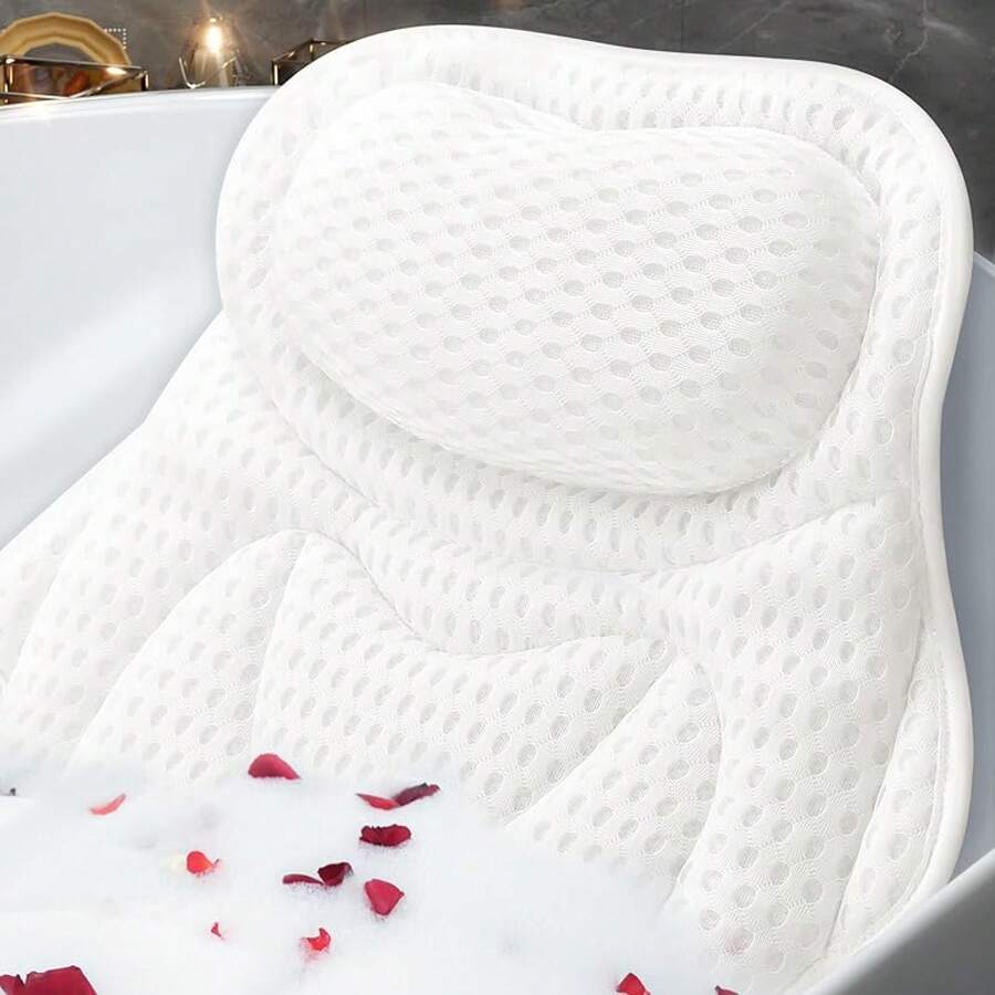Bath Pillow Luxury Bathtub Pillow, Bath Pillows Tub Neck And Back Support, Bath Tub Pillow Headrest With Soft 4D Mesh Fabric & Non-Slip Suction Cups, Fits All Bathtub Relaxing Bath Accessories Halloween Christmas New Year