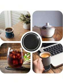 2 Stücke Auto Getränkehalter Untersetzer, Glitzer-Getränkehalter-Einsatz Untersetzer, universelle rutschfeste Getränkehalter Einlage mit eingebetteten Silikon-Kristall-Strass Ornamenten, Auto Innenausstattung Zubehör, 7cm/2,75 Zoll weiches kristallenes Gummipolster Set rund Auto Getränke Untersetzer Auto Innenausstattung Zubehör - Einheitsgröße - Übersicht 4