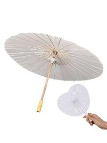 Abanico de papel blanco con forma de corazón - Parasol de estilo chino japonés para pintura DIY, boda, ducha nupcial, fotografía, decoración de fiesta