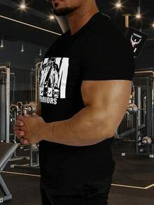 1 pieza Camiseta de manga corta casual y de fitness para hombre, top básico de ropa deportiva - Multicolor - Ver 6