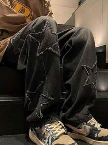 Mens Y2k Star Jeans High Waisted Hip Hop Streetwear Jeans Loose Baggy Embroidery Aesthetic Harajuku Denim Pants Menswear Trouser