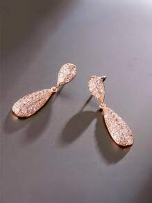 1 Pair Rhinestone European & American Luxury Palace Style Teardrop Earrings For Women, Bridal Jewelry