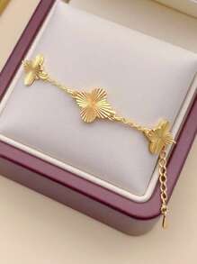 1pc Gold-Plated Clover Bracelet, Suitable For Women Daily Wear, Festival Jewelry Gift
