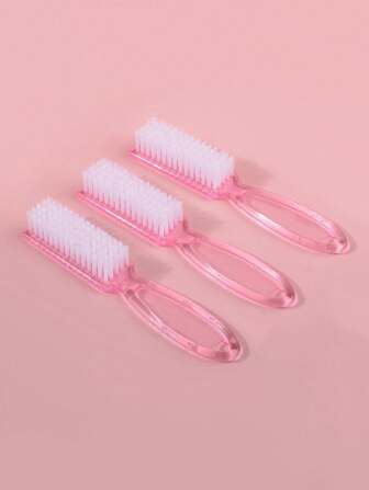 Transparent Long Handle Nail Brush With Handle Manicure Plastic Dust Removal Brush Multifunctional Soft Hair Straight Handle Dust Nail Brush Square Head Nail Brush Dust Brush Transparent Plastic Transparent Color 2 Pieces Pink