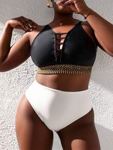 Slaydiva Plus Size Women's High-Waisted Ruched Brazilian Bikini Bottom Summer - White - View 3