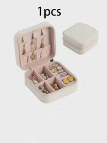 1/12 件方形 PU 珠宝收纳盒，便携式珠宝盒，梳妆台收纳盒，夏季旅行珠宝盒，多层便携式旅行珠宝展示盒，收纳礼盒，极简翻盖，防水大容量，适用于戒指、项链、耳环、手表、口红等珠宝收纳，卧室装饰，户外旅行用品，带纽扣封口，优雅的国际风格，适合旅行和家居，适合女孩、礼物、节日、婚礼女士收纳整理器旅行必需品返校宿舍收纳