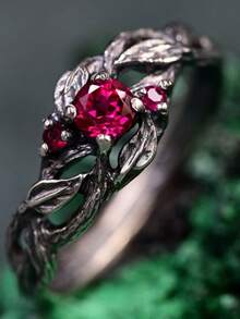 1 套复古情侣哥特式订婚戒指，古董银质分支戒指，男女通用巫师戒指，深色几何指环 - 彩色 - 查看 136