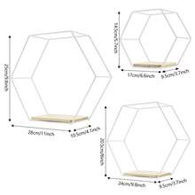 Juego de 3 estantes de pared hexagonales de metal, estantes colgantes decorativos dorados, estantes de pared tipo loft, estantes colgantes decorativos, estante de pared para decoración de paredes en la sala de estar, dormitorio, baño, cafetería y hotel. - Blanco - Ver 2