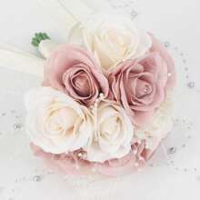 Ramo de novia artificial, ramo de dama de honor de rosas falsas hecho a mano, decoración central para la recepción de boda