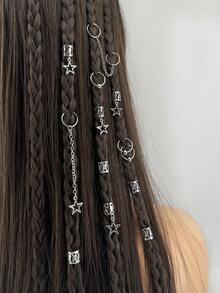 30pcs Star Shaped Dreadlock Beads & Hair Accessories, Suitable For Women, Head Accesssories - Silver - View 2