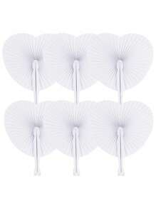 1/12pcs Heart Shaped Folding Paper Fans For Wedding Guests Party Favors Decorative White Heart Paper Hand Fan Personalized Wedding Fan With Plastic Handle For Wedding Birthday Party Favors