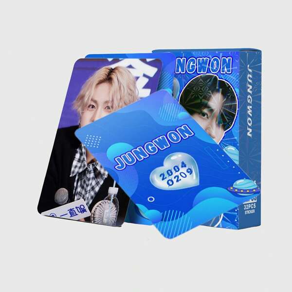 55 piezas Tarjetas postales con fotos del grupo de K-Pop E-N (60 piezas) y Pegatinas (32 piezas), decorativas para álbum de recortes, pared de fotos, regalo del Día de San Valentín, regalo de Navidad