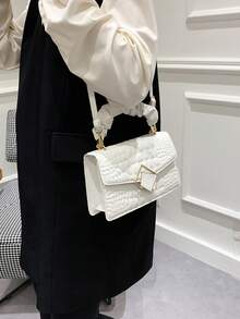 时尚纯色褶皱手提包，云朵包，褶皱包，鳄鱼纹，大容量，时尚女士手提包，适合购物、钱包、逛街、年轻女性、大学生、新手、白领。非常适合办公室、大学、工作、商务、通勤、户外活动、旅行和郊游 - 白色 - 查看 7