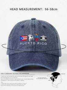 1pc Printed Puerto Rico Washed Baseball Cap, Adjustable Casual Outdoor Sun Hat For Spring & Autumn Travel, Beach Vacation, Y2K Style For Young People