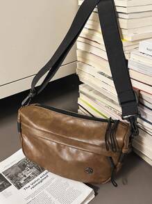 Men's Simple Crossbody Bag, Black Leather Shoulder Bag, Lightweight Travel Chest Bag, Waterproof Sling Bag For Daily Casual Use