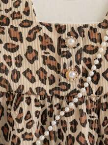 2pcs/Set Toddler Girls Leopard Print 2 In 1 Long Sleeve Dress And Bag, Cute Daily Outfit For Spring/Autumn - Khaki - View 4