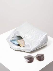 时尚不对称扭纹方形包，复古编织纹理仿皮女士手提包，女士工作包，高档款皱纹托特包（图案随机）