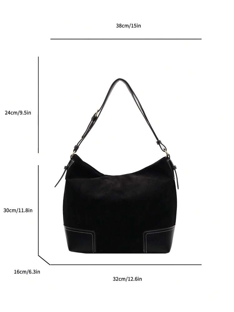 [Retro Commuter Series] Vintage Washed Tote Bag - Aged Hardware Lightweight Shoulder Bag For Elegant Women, Multi Compartments Water-Resistant, Caramel Brown Minimalist Outfit, Cottagecore Daily Commute/School/Shopping - Black - View 8