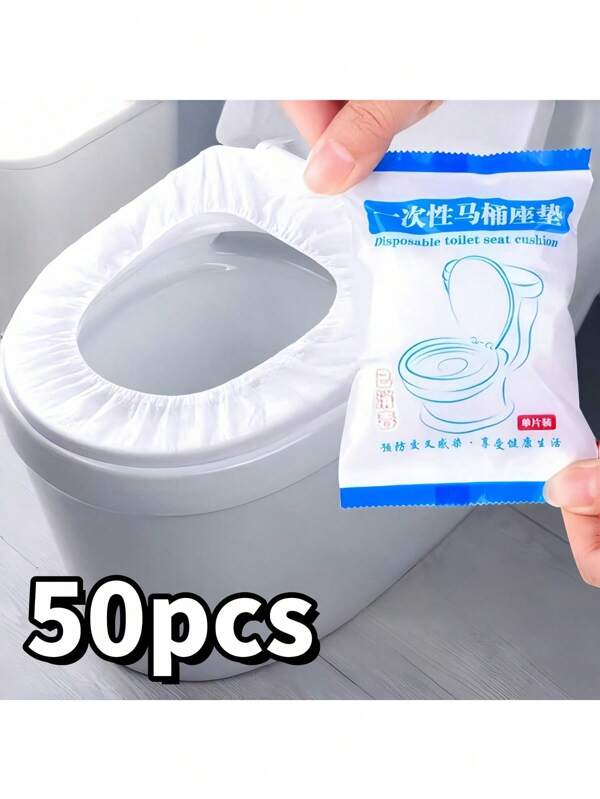 50 stuks reistoiletbrilhoezen, dikke non-woven toiletbrilbeschermer, wegwerp reistoiletbrilhoes, waterdichte badkamerbrilbeschermer - draagbaar en reisvriendelijk, non-woven, bescherm uw toilet tegen bacteriën, universele maat