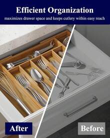 Kitsure Thickened Bamboo Drawer Organizer, Expandable Cutlery Tray For Kitchen Utensil Storage 241T - 自然的 - 查看 4