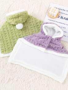 可爱格子方形宠物斗篷，柔软保暖，适合博美犬、比熊犬等小型犬，秋冬季适用 - 淡紫色 - 查看 5