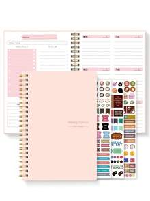 Trees Cuaderno planificador diario/semanal, incluye 3 hojas de pegatinas, plan de trabajo de 7 días, agenda personal de eficiencia sin fecha, libreta de tareas con espiral, seguimiento de hábitos, metas semanales, adecuado para útiles escolares, esencial para volver a la escuela - Rosa - Ver 8