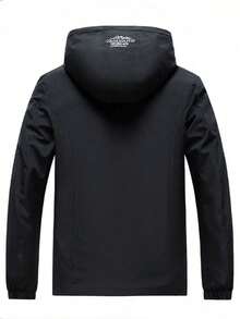 男士户外防风夹克，防水防风，带帽，适合户外运动，多功能拉链口袋，送给男友或老公的绝佳礼物，秋季必备 - 黑色 - 查看 4