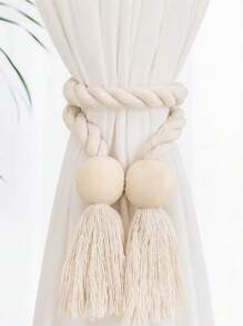 4pcs Magnetic Window Curtain Tiebacks Simple Wooden Tassel Curtain Buckle Curtain Holdback Suitable For Bedroom Living Room Kitchen Home Decoration