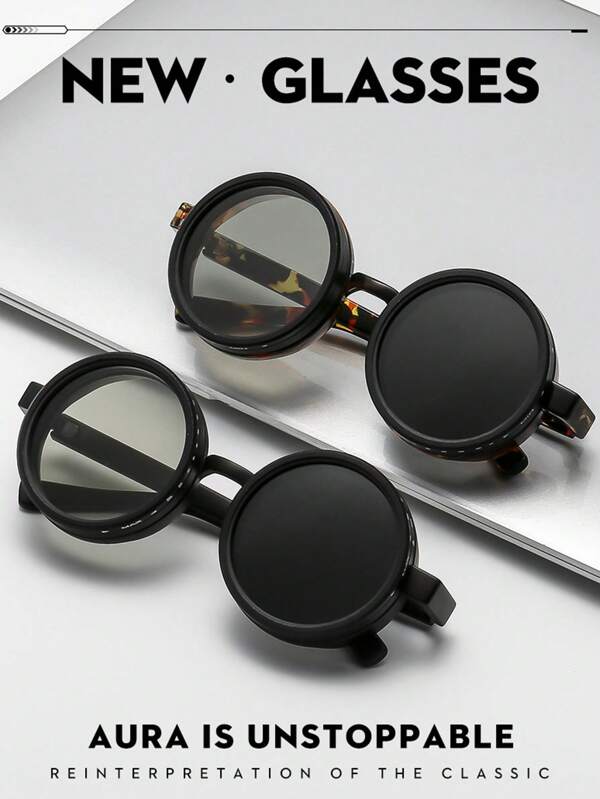 Classic Retro 2025 New Round Frame Fashionable Glasses, Adjustable Photon Color Black Lens, Niche Design And Unique Atmosphere Back To School Fashionable Preppy School Look