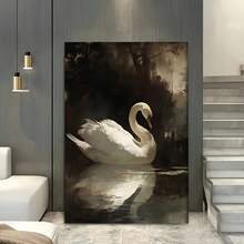 1 Pc Canvas Painting, Elegant White Swan , Wooden Framed Art,High Quality ,Thickness 2.25cm/1inch  Wall Art Prints Poster Direct Hanging Decor For Home Gifts,Living Room, Bathroom, Bedroom, Kitchen,Bar,Office - 彩色 - 查看 4